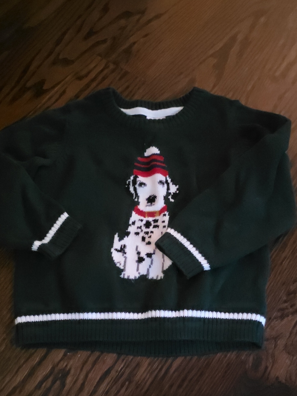 Janie and Jack Dark Green Dalmatian Sweater with Red Hat Accent